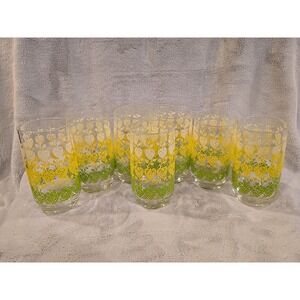 7 ANCHOR HOCKING 12oz TUMBLER Glass WHITE Yellow GREEN Ombre HEART Strawberry 5"